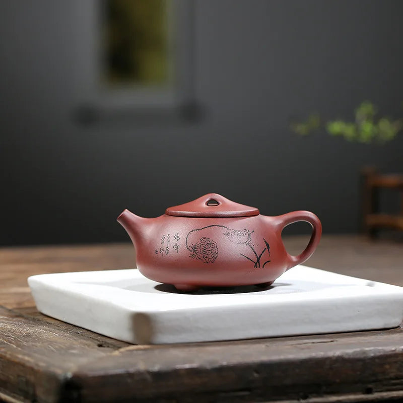 280cc Yixing Zisha Teapot Flat Xishi Pot Chinese Tea Ceremony Zisha Teapot Raw Clay Handmade Teapot
