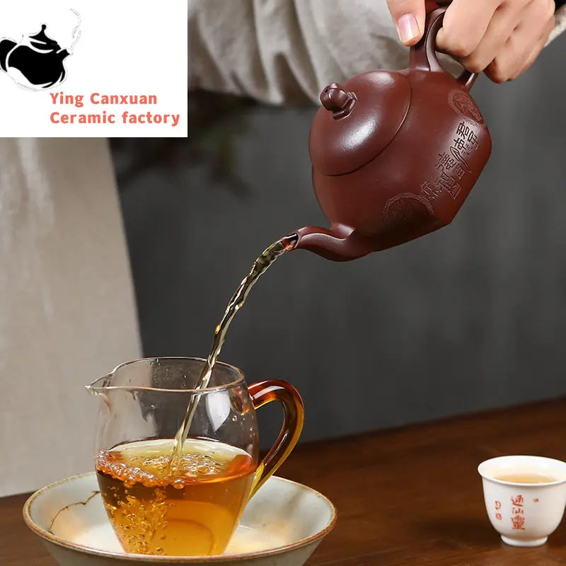 280ml Yixing Handmade Purple Clay Teapots Famous Artists Tea Pot Raw Ore Blood Dragon Sand Kettle Chinese Zisha Tea Set Teaware