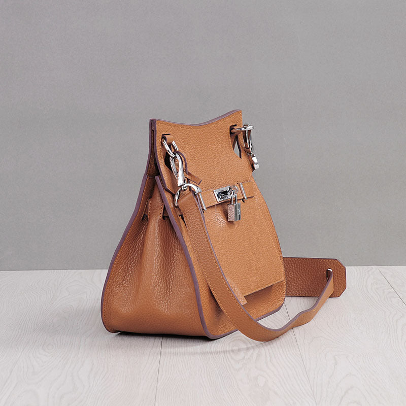 New Arrival Pebbled Leather Birkin-Inspired Tote Bag for Women, Turn-Lock Top-Layer Cowhide Shoulder Crossbody Handbag with Fashionable Everyday Design