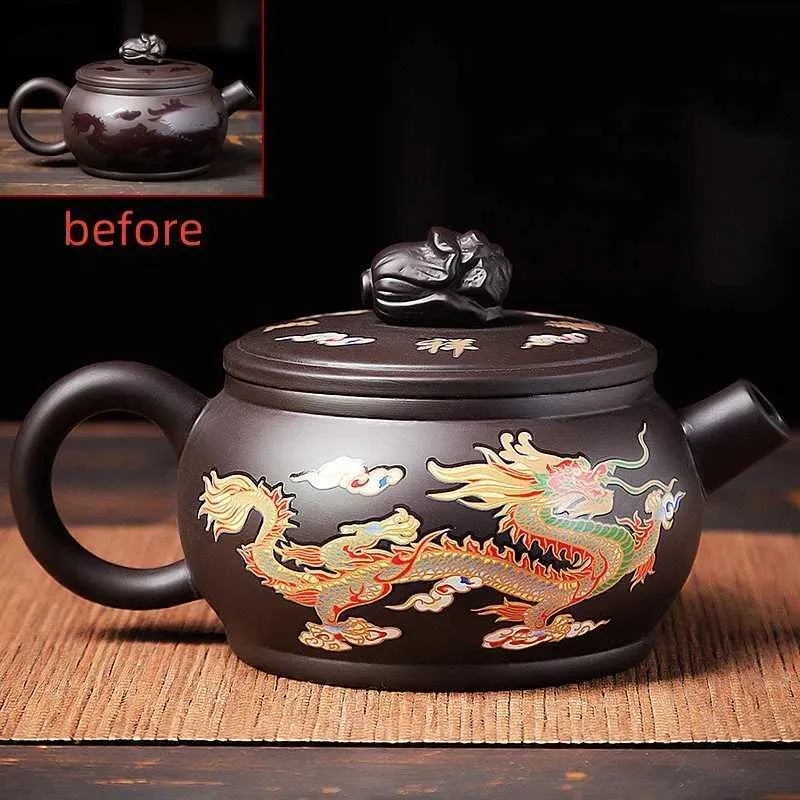 Teapots Yixing Purple Clay Pot Household Chinese Loong Phoenix Tea Color Change Teapot and Tea Set y240703