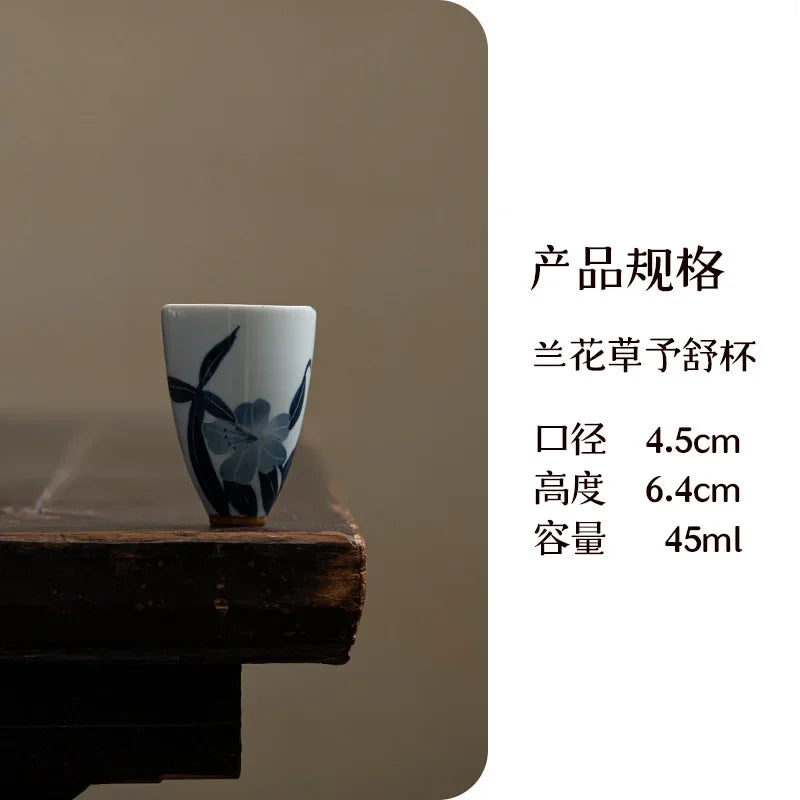 2pc/set Hand-painted Orchid Ceramic Teacup Japanese Mug Jug Tea Cup Set Sample Teacup Master Cups Personal Cup Cafes Teaware