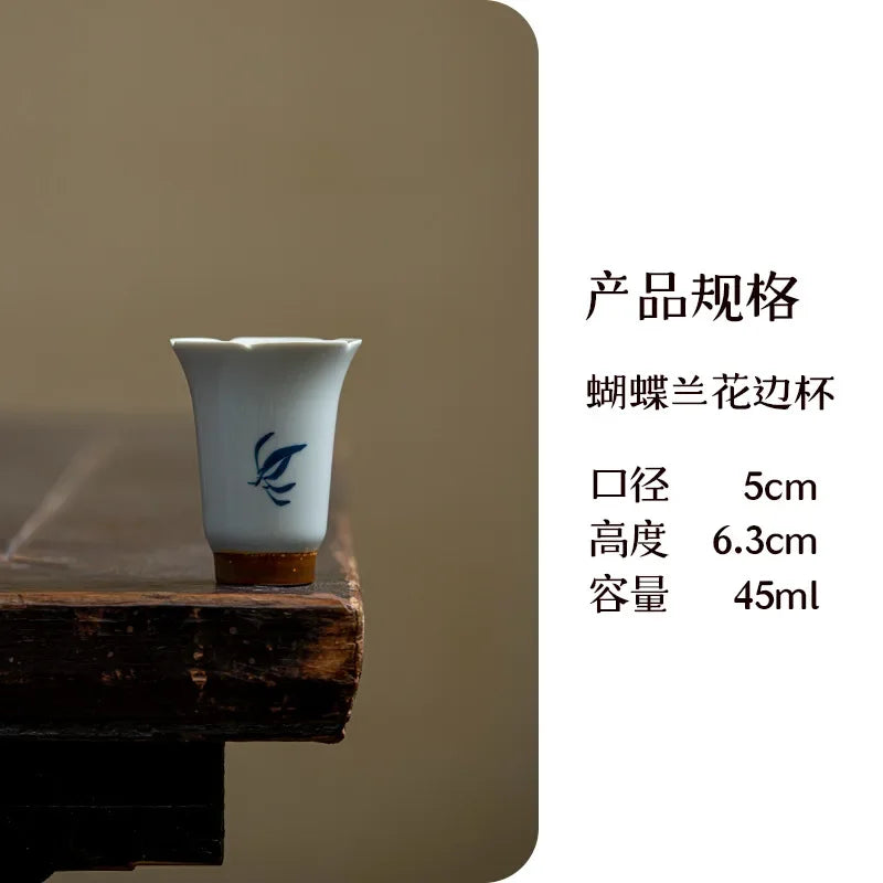 2pc/set Hand-painted Orchid Ceramic Teacup Japanese Mug Jug Tea Cup Set Sample Teacup Master Cups Personal Cup Cafes Teaware