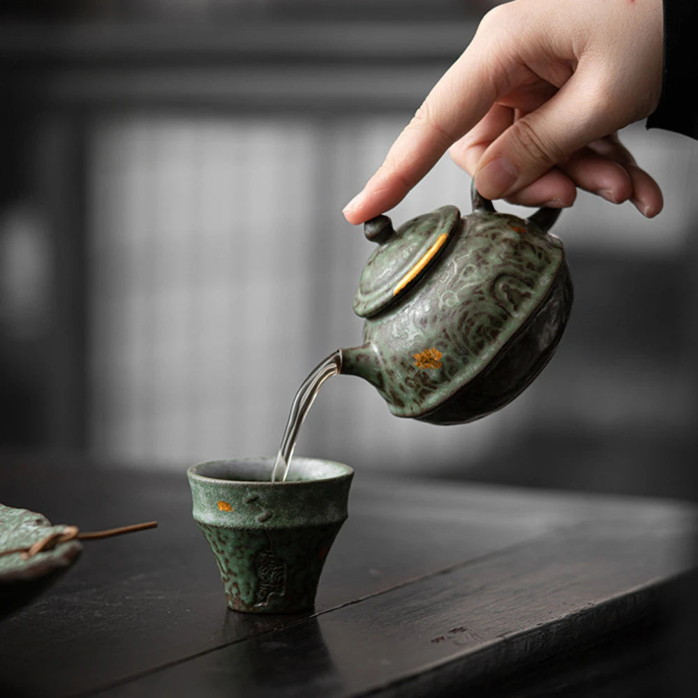 2pc/set Handmade Peacock Blue Teacup Luxury Sprinkled Gold Beautiful Tea Cup Tea Bowl Fragrance Cup Teaware Supplies Gift 50ml