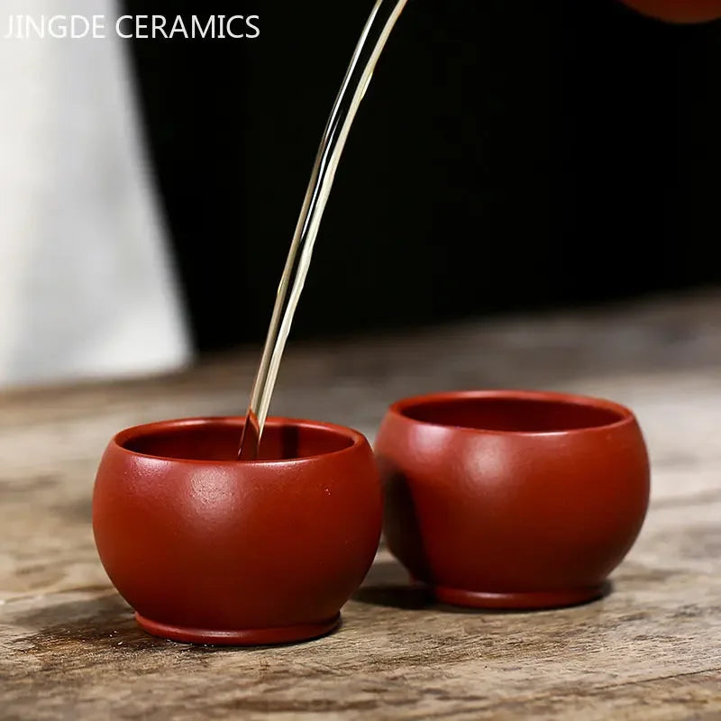 2pcs Chinese Dahongpao Purple Clay Tea Cup Handmade Portable Small Tea Bowl Tradition Puer Teaware Mug Zisha Teacup Master Cups