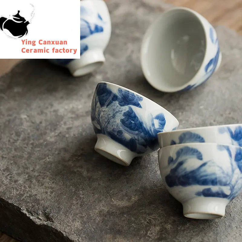 2pcs/lot Jingdezhen Ice Crack Ceramic Teacup Hand Painted Tea Bowl Chinese Retro Single Cup Master Tea Cups Teaware Accessories
