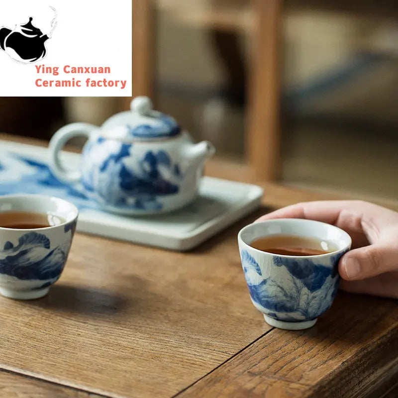 2pcs/lot Jingdezhen Ice Crack Ceramic Teacup Hand Painted Tea Bowl Chinese Retro Single Cup Master Tea Cups Teaware Accessories