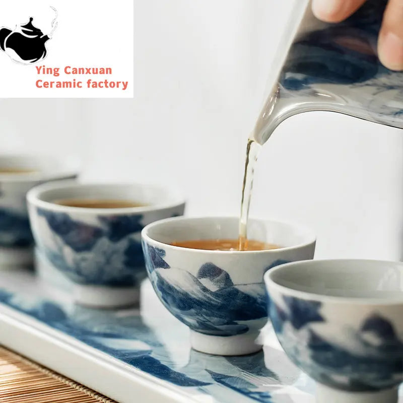 2pcs/lot Jingdezhen Ice Crack Ceramic Teacup Hand Painted Tea Bowl Chinese Retro Single Cup Master Tea Cups Teaware Accessories