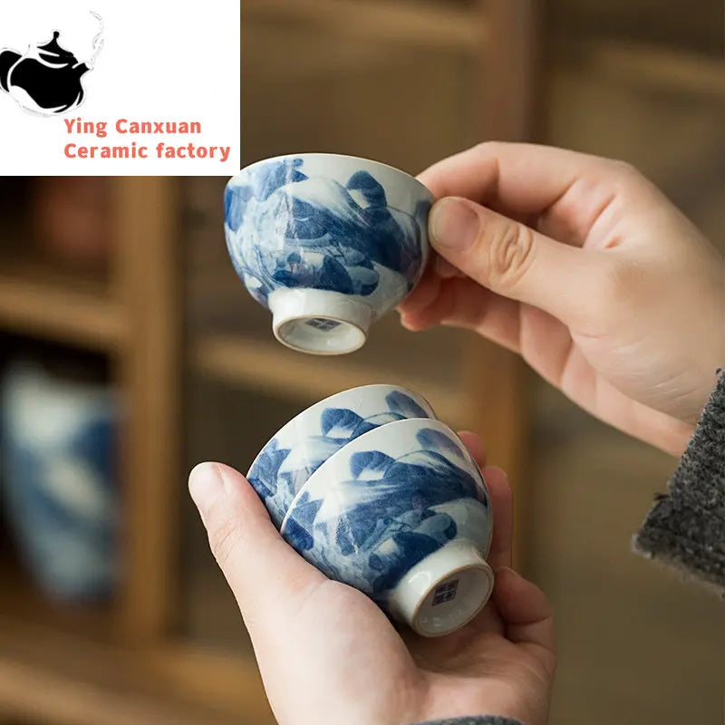 2pcs/lot Jingdezhen Ice Crack Ceramic Teacup Hand Painted Tea Bowl Chinese Retro Single Cup Master Tea Cups Teaware Accessories