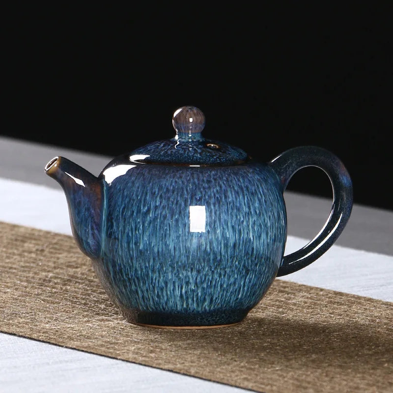 300ml Tianmu Glazed Tea Pot Single Pot Ceramic Fully Handmade TeaPot Single Tea Set Zisha Teapot Clay Heated Kettle Teapots Bar
