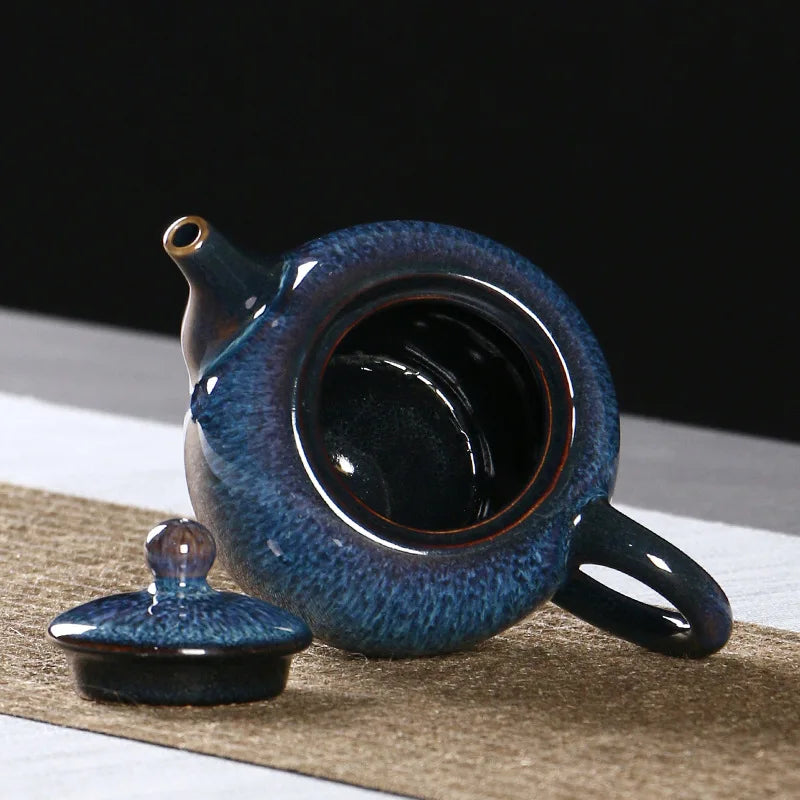300ml Tianmu Glazed Tea Pot Single Pot Ceramic Fully Handmade TeaPot Single Tea Set Zisha Teapot Clay Heated Kettle Teapots Bar