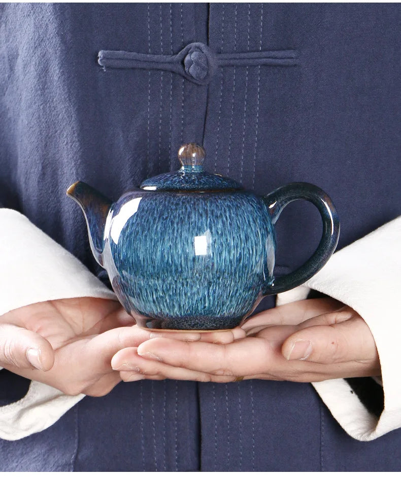 300ml Tianmu Glazed Tea Pot Single Pot Ceramic Fully Handmade TeaPot Single Tea Set Zisha Teapot Clay Heated Kettle Teapots Bar