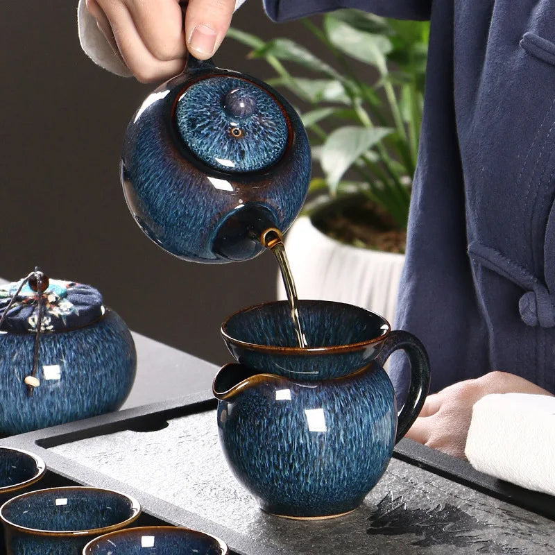 300ml Tianmu Glazed Tea Pot Single Pot Ceramic Fully Handmade TeaPot Single Tea Set Zisha Teapot Clay Heated Kettle Teapots Bar