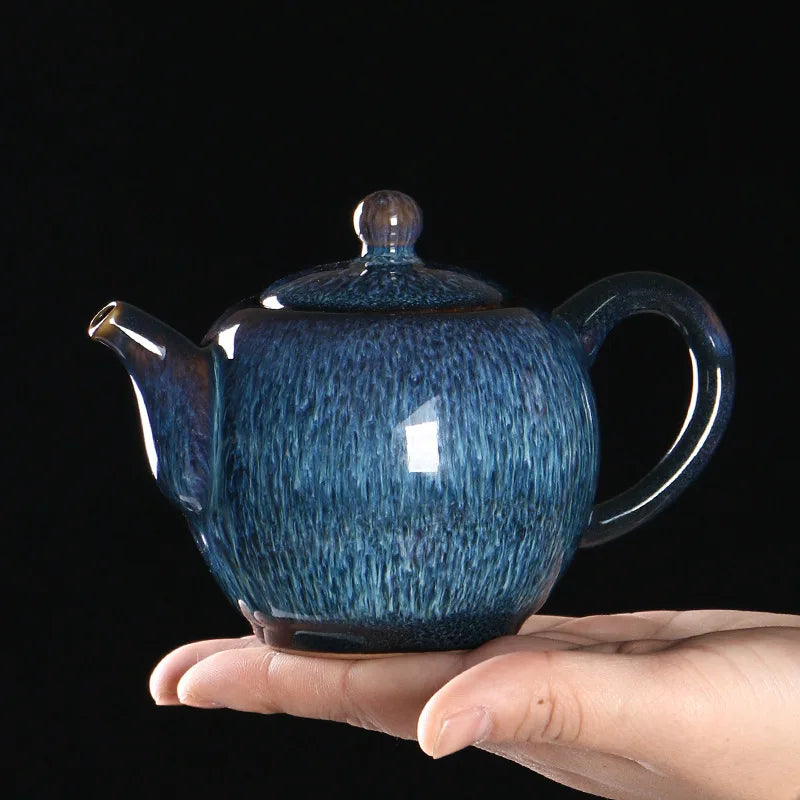 300ml Tianmu Glazed Tea Pot Single Pot Ceramic Fully Handmade TeaPot Single Tea Set Zisha Teapot Clay Heated Kettle Teapots Bar