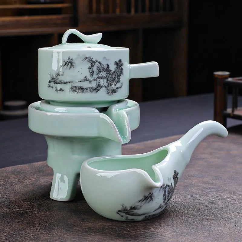 Chinese Ceramic Purple Clay Tea Set 8 Pcs Set Semi Automatic Tea Sets Tea Cup The Kung Fu Teapot Set
