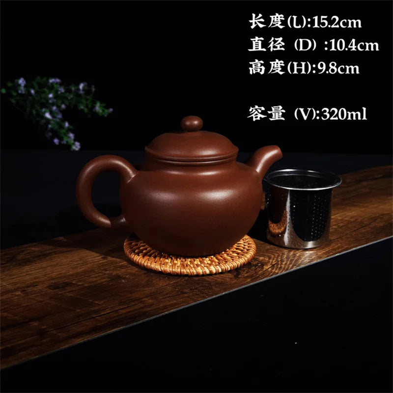 320ml Purple Clay Teapots Chinese Kung Fu Tea Set Master Hand Carved Teapot with Tea Infuser Green Tea Filter Kettle Tea