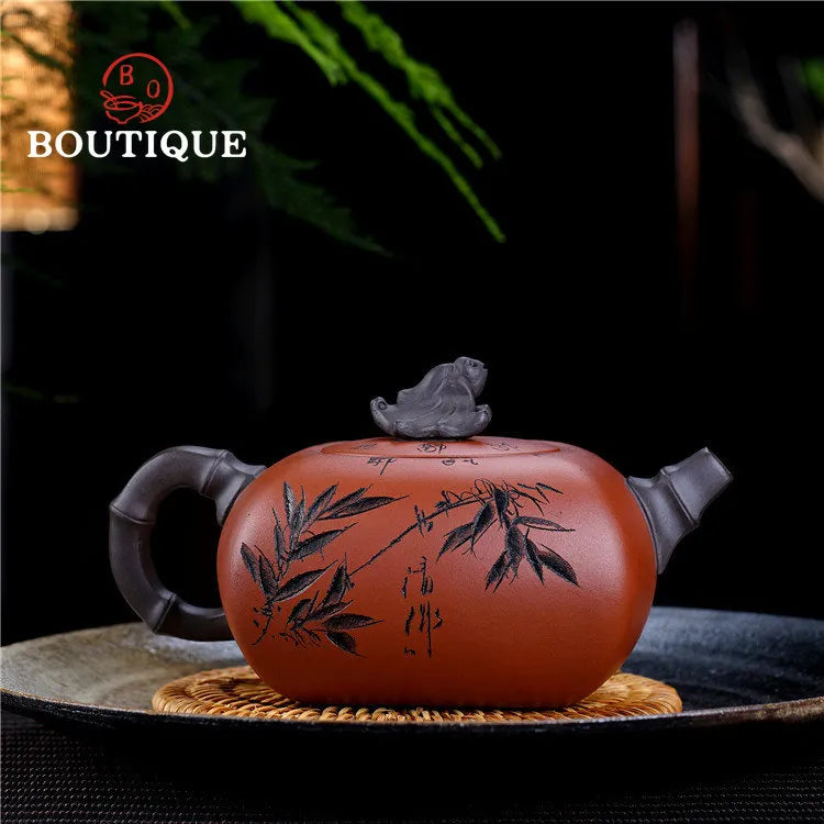330ML Boutique Yixing Purple Clay Tea Pot Handmade Square Bat Teapot Raw Ore Qingshui Mud Tea Pots Tea Maker Kettle Tea Ceremony