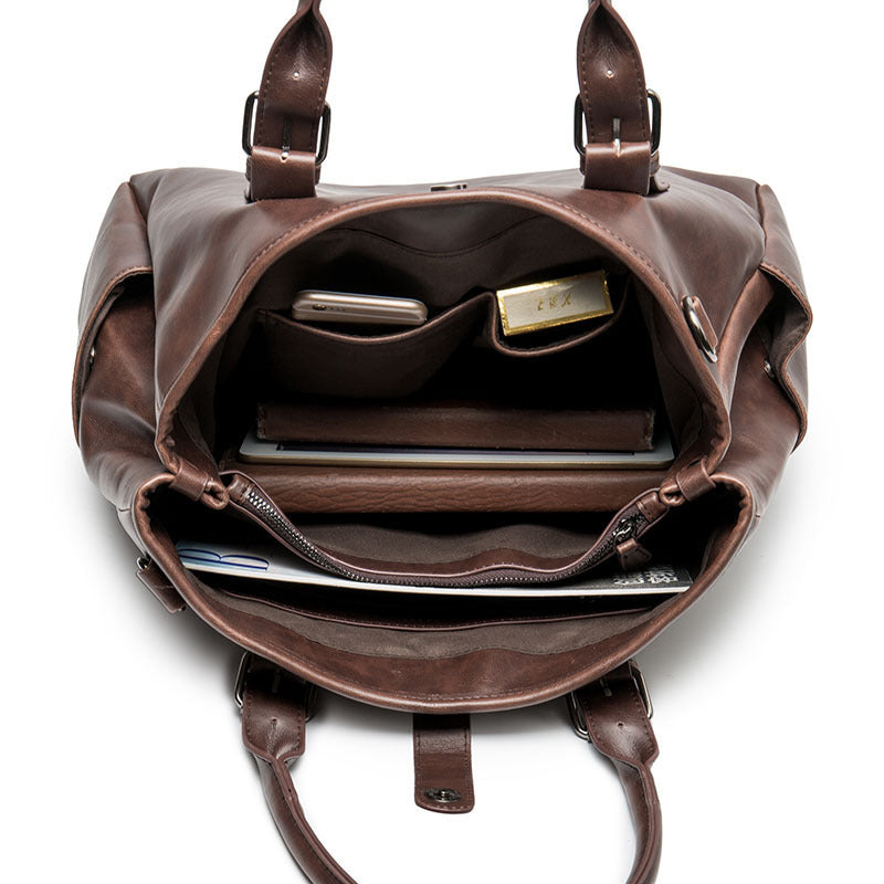 Genuine Leather Vintage Briefcase for Men, Minimalist Large Capacity Laptop Bag, Casual Crossbody Shoulder Top Handle Bag for Gentlemen