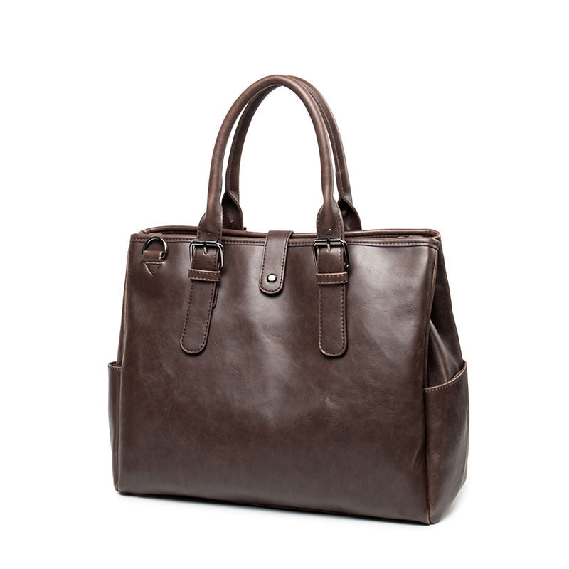 Genuine Leather Vintage Briefcase for Men, Minimalist Large Capacity Laptop Bag, Casual Crossbody Shoulder Top Handle Bag for Gentlemen