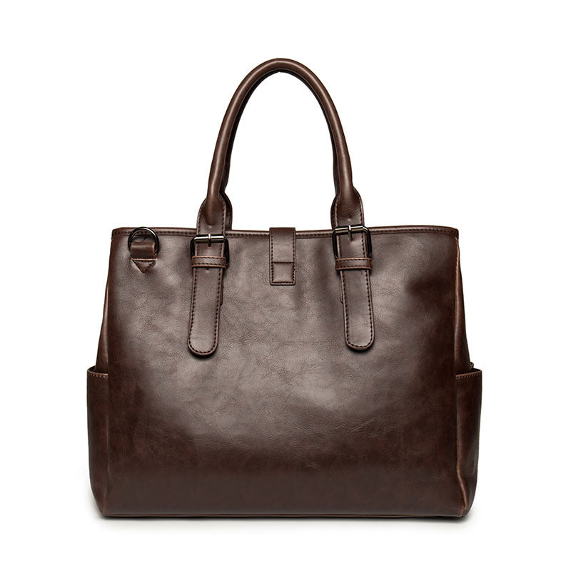 Genuine Leather Vintage Briefcase for Men, Minimalist Large Capacity Laptop Bag, Casual Crossbody Shoulder Top Handle Bag for Gentlemen
