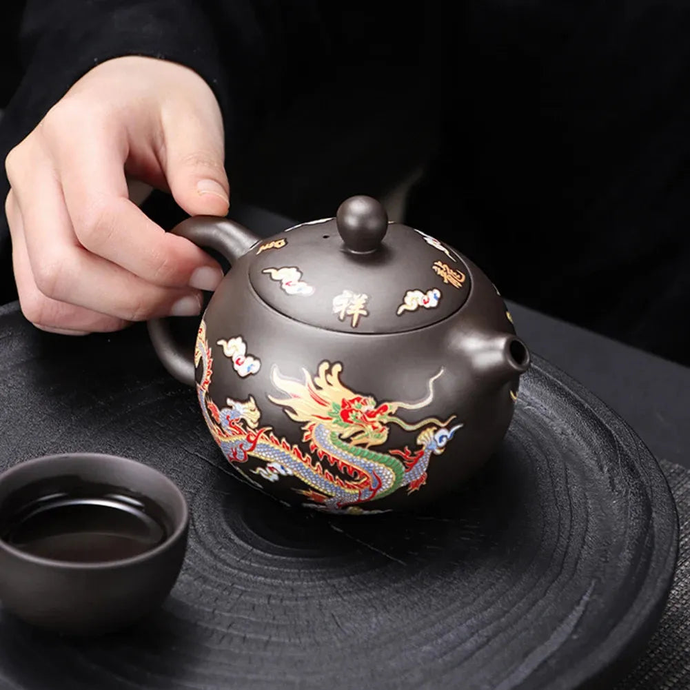 Vintage Dragons Phoenixs Purple Clay Teapot Household KungFu Tea Pot For Brewings Tea 240726