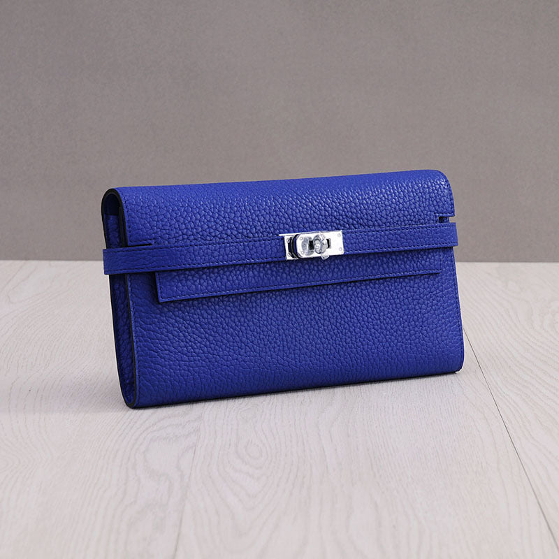 Genuine Top Layer Cowhide Long Wallet for Women, New Minimalist Pebbled Leather Clutch Purse, Fashionable Birkin-Kelly Style Handbag for Ladies