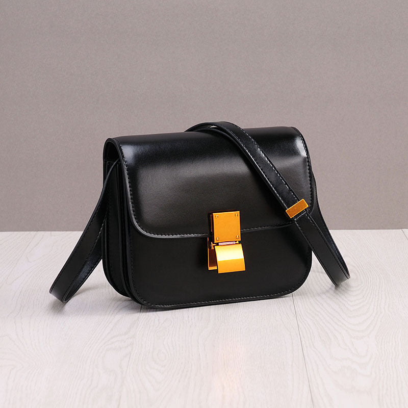 Genuine Cowhide Small Square Crossbody Shoulder Bag for Women, New Vintage Box-Style Purse, Trendy Flight Attendant Handbag for Ladies