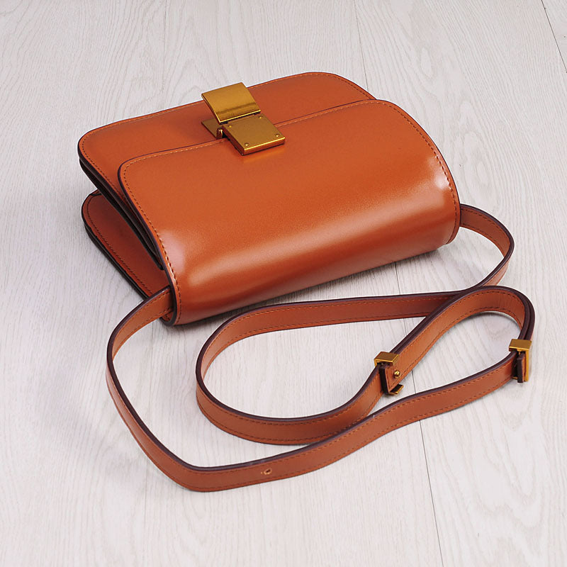 Genuine Cowhide Small Square Crossbody Shoulder Bag for Women, New Vintage Box-Style Purse, Trendy Flight Attendant Handbag for Ladies