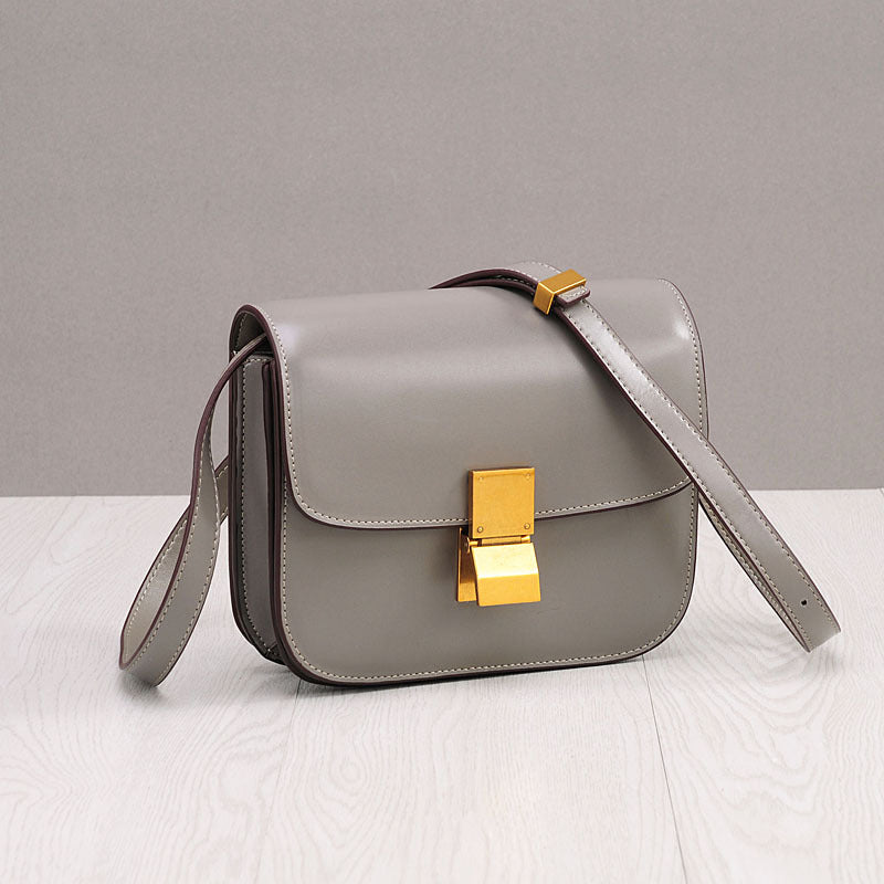 Genuine Cowhide Small Square Crossbody Shoulder Bag for Women, New Vintage Box-Style Purse, Trendy Flight Attendant Handbag for Ladies