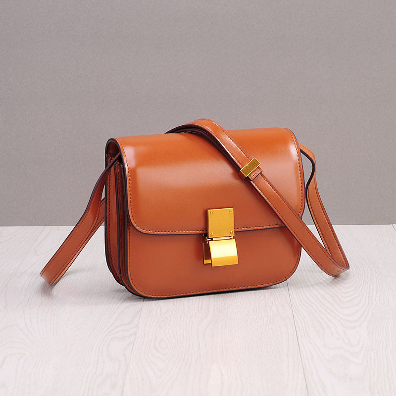 Genuine Cowhide Small Square Crossbody Shoulder Bag for Women, New Vintage Box-Style Purse, Trendy Flight Attendant Handbag for Ladies