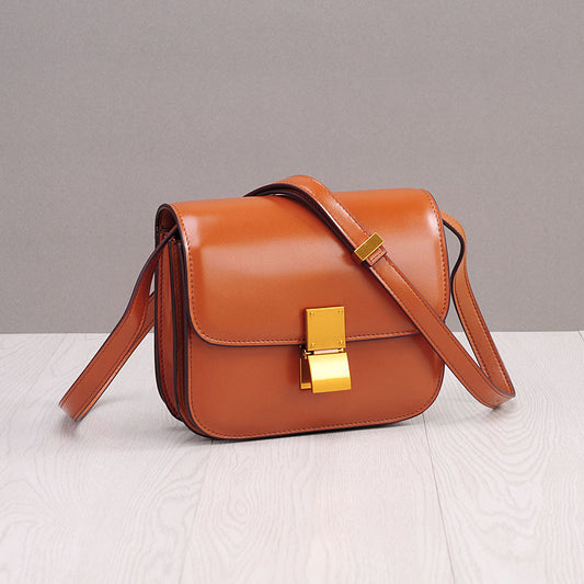 Genuine Cowhide Small Square Crossbody Shoulder Bag for Women, New Vintage Box-Style Purse, Trendy Flight Attendant Handbag for Ladies