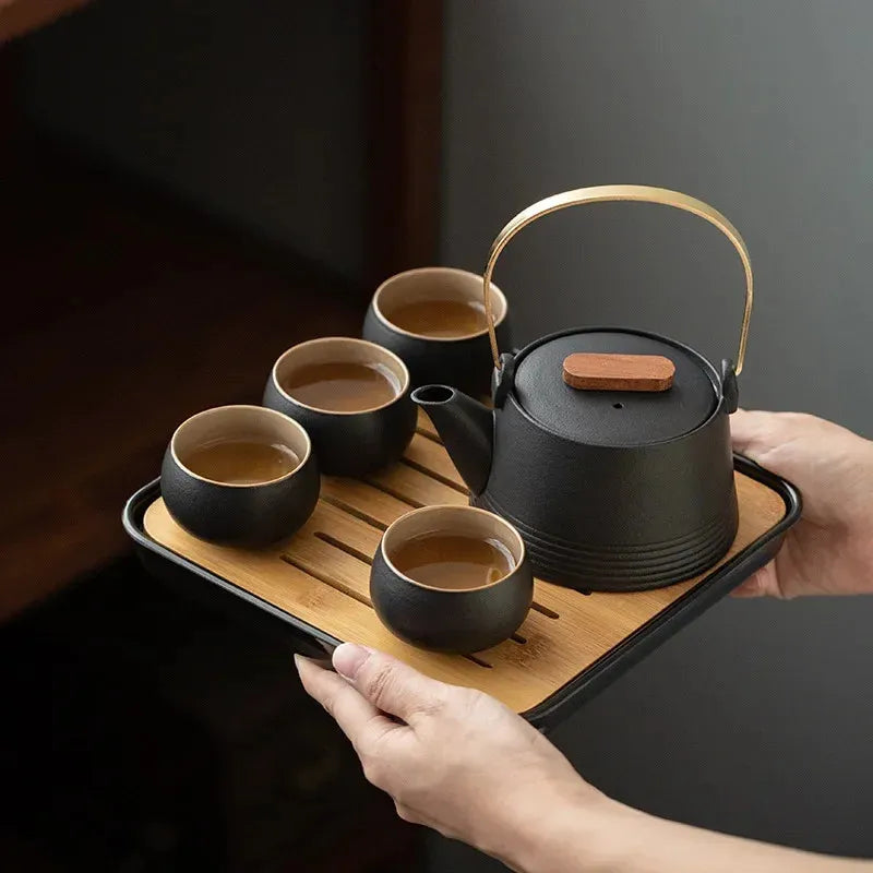 Quality Chinese Tea Set Hand-held Black Ceramic Teapot Teacup Set Kung Fu Tea Set Tea Box Purple Sand Charm Tea Pet Tea Ceremony 240625
