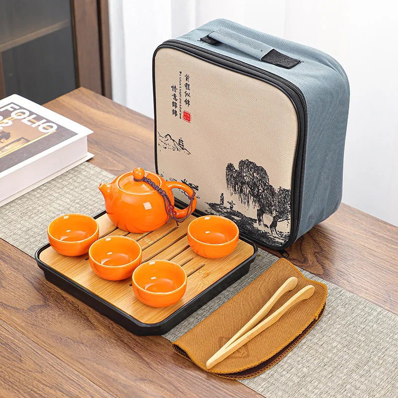 4 Cups Chinese Kung Fu Tea Set Travel Set Ceramic Portable Teapot Porcelain Teaset Gaiwan Tea Cups Tea Tool With Travelling Bag