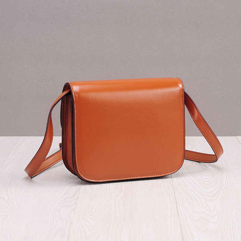 Genuine Cowhide Small Square Crossbody Shoulder Bag for Women, New Vintage Box-Style Purse, Trendy Flight Attendant Handbag for Ladies