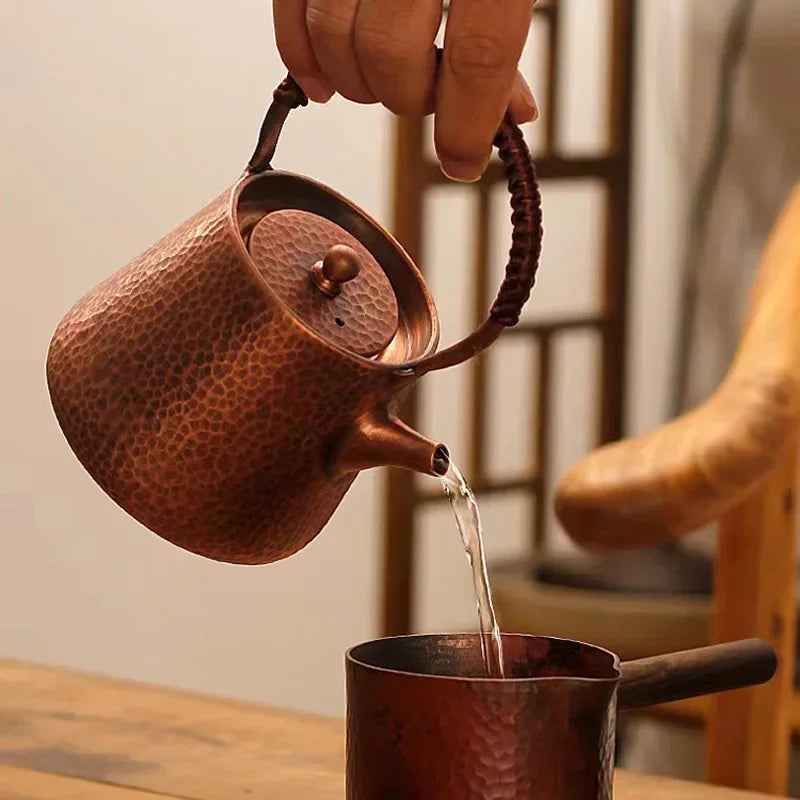 400ML Handmade Teapot Tea Kettle Hammered Handmade Retro Pot Pure Copper Teaware