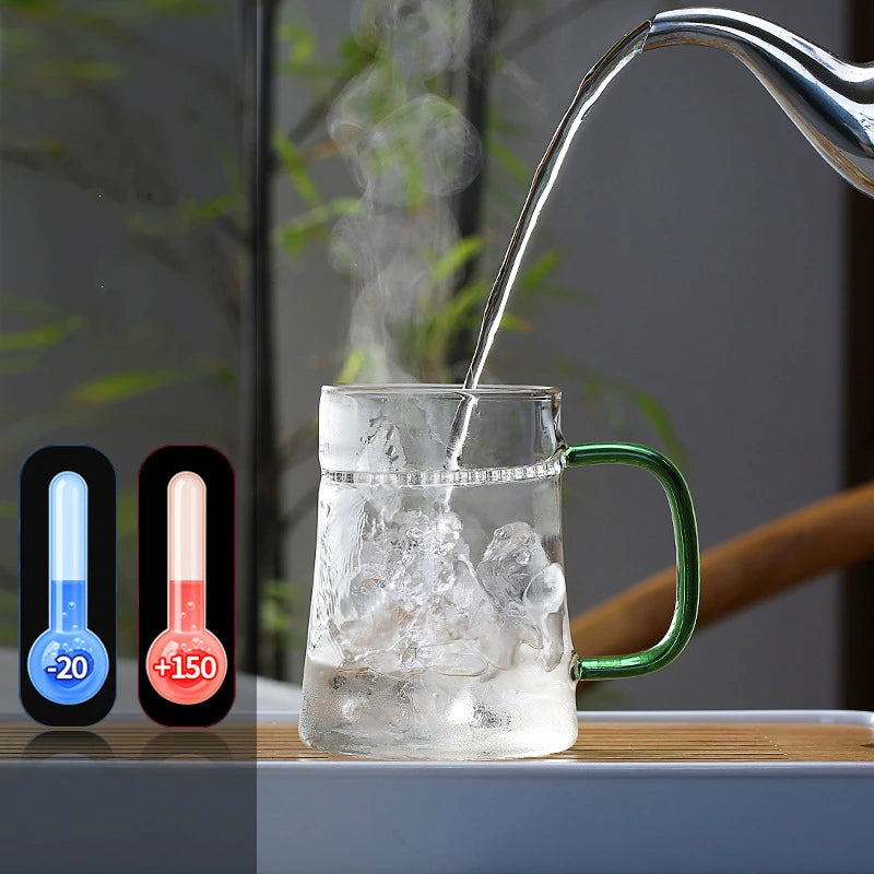400ml Modern Minimalist Tea Mug Crescent Filter Glass Flower Tea Cup with Handle Lid Glass Office Tea Separation Teacup