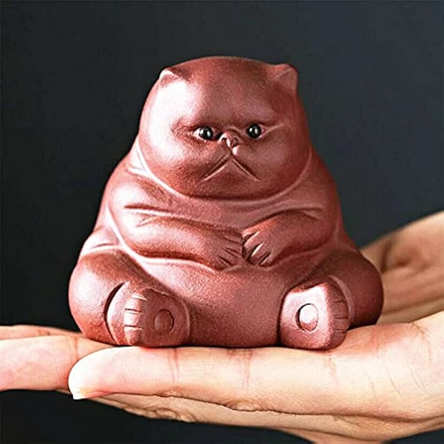 EatingBiting Chinese Zisha Tea Pet Water Tea Tray Pet Accessories Handmade Purple Clay Tea Pet for Kungfu Tea Tray Lucky Lazy Cat Tea Pet for Home Tea Tray Decor