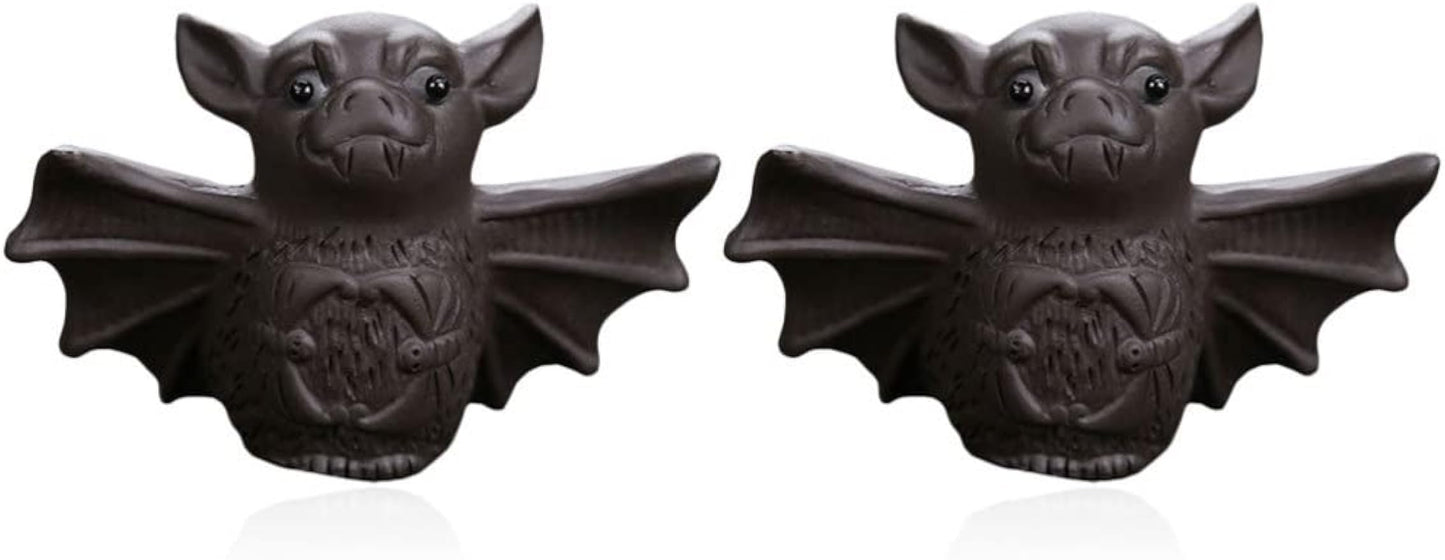 Yardwe Tea Pet Adornment 2pcs Chinese Zisha Tea Pet Bat Figurine Kung Fu Tea Pet Feng Shui Animal Decoration Attract Wealth Tea Pet for Tea Tray Tea Ceremony Accessories Bat Desktop Ornament