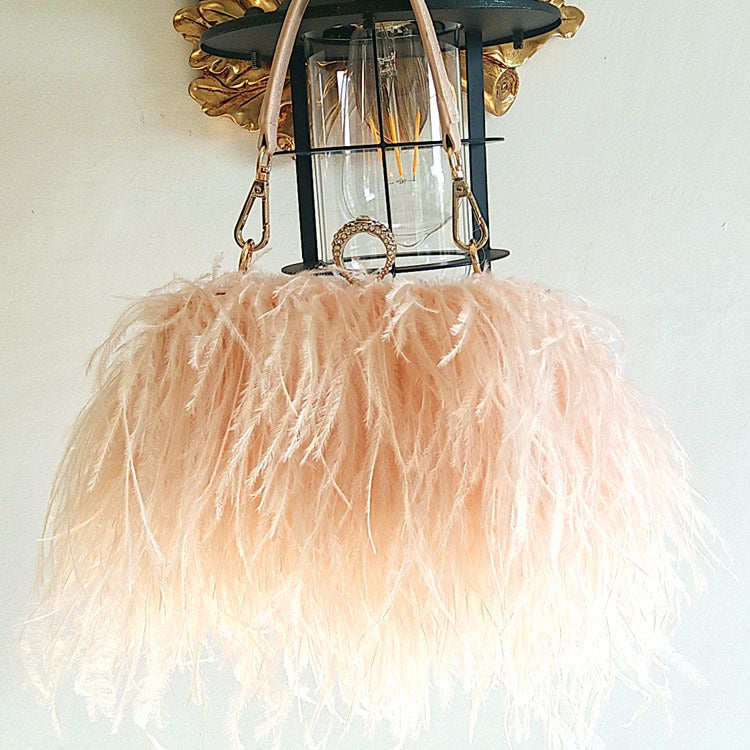 Genuine Ostrich Feather Evening Bag for Women, Fashionable Chain Shoulder Purse, Trendy Clutch Handbag for Parties and Weddings