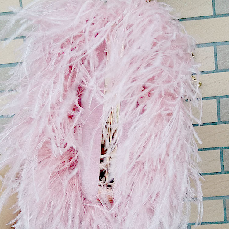 Genuine Ostrich Feather Evening Bag for Women, Fashionable Chain Shoulder Purse, Trendy Clutch Handbag for Parties and Weddings