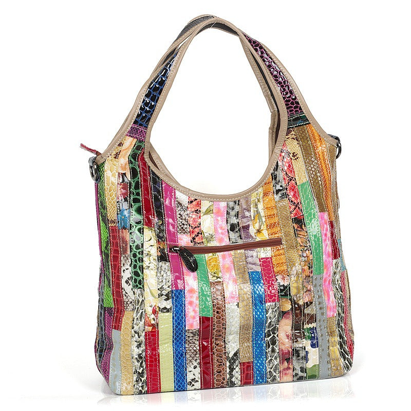 Genuine Cowhide Snakeskin Tote Handbag for Women, Designer Casual Shoulder Crossbody Purse, Trendy Leather Bag for Ladies