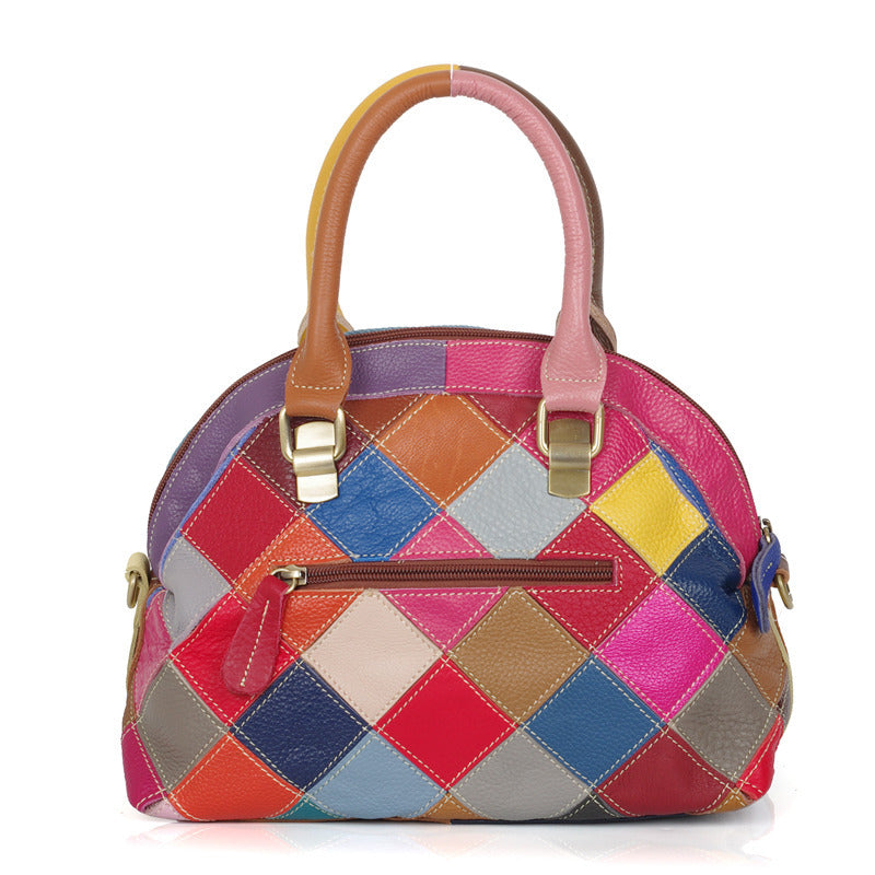 Genuine Cowhide Colorful Handmade Color Block Handbag for Women, New Arrival Casual Denim Style Shoulder Top Handle Purse, Trendy Designer Bag for Ladies