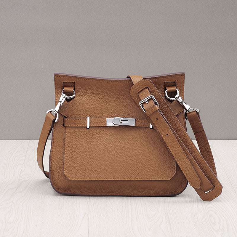 New Fall/Winter Pebbled Leather Birkin-Inspired Tote Bag for Women, Turn-Lock Top-Layer Cowhide Shoulder Crossbody Handbag with Light Luxury Fashionable Design