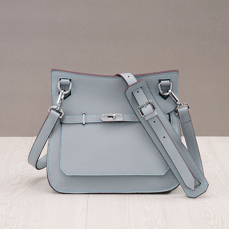 New Fall/Winter Pebbled Leather Birkin-Inspired Tote Bag for Women, Turn-Lock Top-Layer Cowhide Shoulder Crossbody Handbag with Light Luxury Fashionable Design