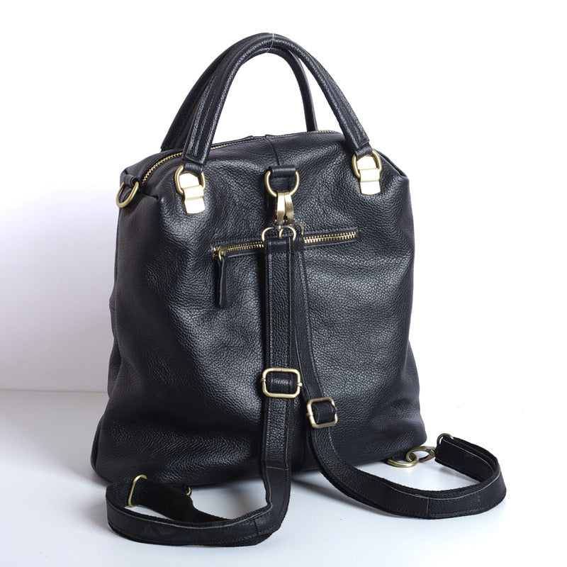 Premium Soft Top-Layer Cowhide Leather Backpack for Women | Black Versatile Large-Capacity Daypack with Multi-Use Functionality | Fashionable Commuter Bag for Work, Travel & Everyday Chic | Spacious Lightweight Rucksack with Timeless Style & Durable