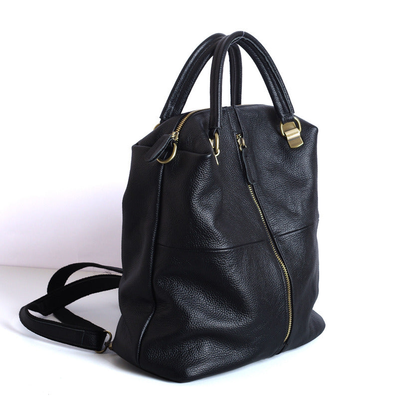 Premium Soft Top-Layer Cowhide Leather Backpack for Women | Black Versatile Large-Capacity Daypack with Multi-Use Functionality | Fashionable Commuter Bag for Work, Travel & Everyday Chic | Spacious Lightweight Rucksack with Timeless Style & Durable