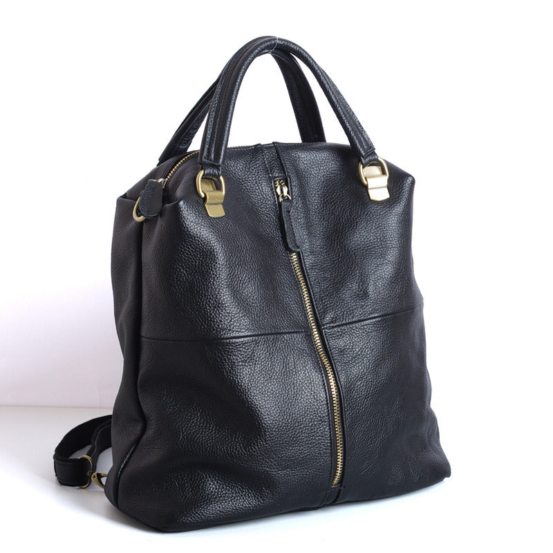 Premium Soft Top-Layer Cowhide Leather Backpack for Women | Black Versatile Large-Capacity Daypack with Multi-Use Functionality | Fashionable Commuter Bag for Work, Travel & Everyday Chic | Spacious Lightweight Rucksack with Timeless Style & Durable