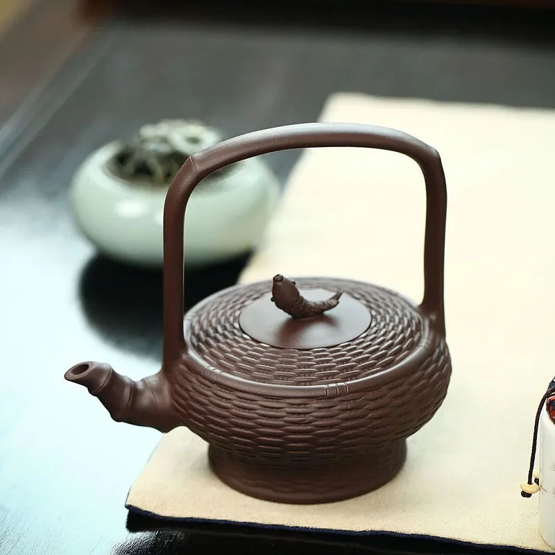 470ML Large Yixing Purple Clay Teapot Bamboo Weaving Zisha Tea Pot Fish Fun Handmade Kung Fu Tea Set Teaware