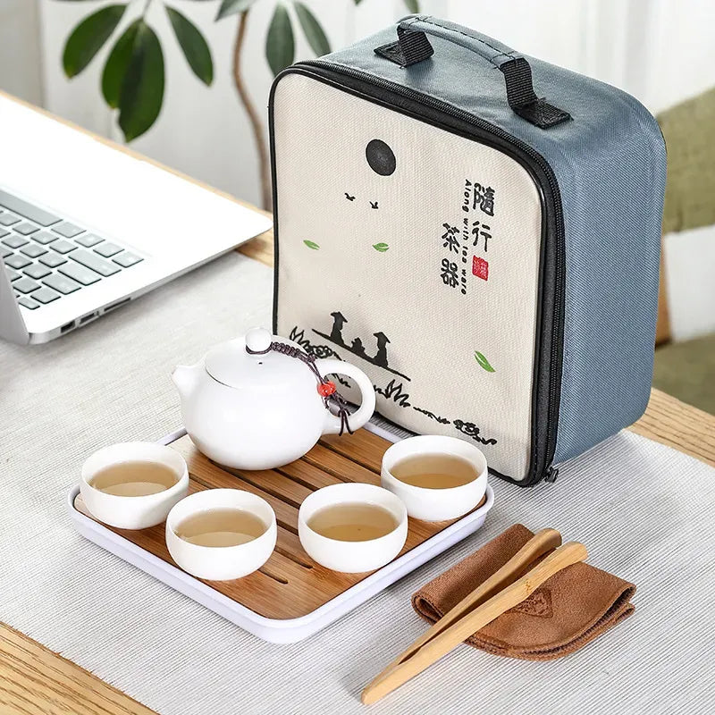 Portable Chinese Kung Fu Tea Set with Purple Ceramic Teapot, Gaiwan and Teacups for Tea Ceremony LL