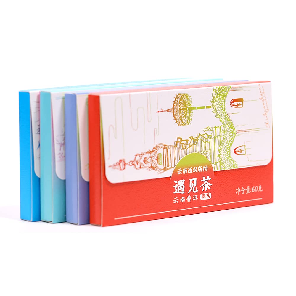 TeaMentor Classic Recipe “MeetTea” Series Puer tea Tea Pu'er Tea, Aged Fermented Puerh Tea Brick, include Raw Tea and Ripe tea for Daily Drink and Gift (Pack 4)-240g/8.47oz