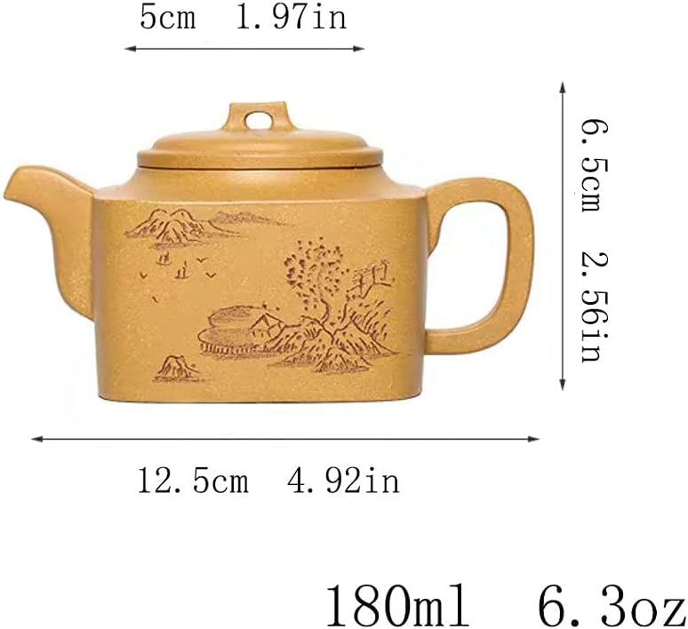 Zisha Tea Pot Yixing Purple Sand Teapot Manual Section Mud Square Pot Household Tea Square Pot Fruit Powder Tea Set Purple Clay Teapot (A 180ml/6.3oz)